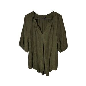 Blu Pepper Olive Green Gauze V Neck Ruffle Top Women's Size L